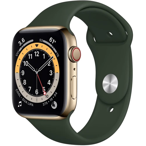 Apple Watch Series 6 40mm GPS+LTE Gold Stainless Steel Case with Cyprus Green Sport Band (M02W3, M06V3)
Apple Watch Series 6 40mm GPS+LTE Gold Stainless Steel Case with Cyprus Green Sport Band (M02W3, M06V3)