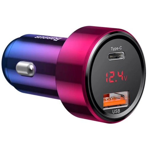 Baseus Car Charger USB-C and Usb Magic with Digital Display QC3.0 6A 45W Red (CCMLC20C-09)