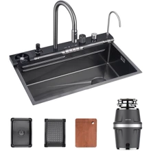 Кухонная мойка Lefton 33x22 Inch Waterfall Faucet Kitchen Sink with Digital Temperature Display & LED Lighting-KS2207L: Форма Прямоугольная
