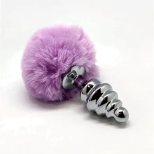 Металлическая анальная пробка Кроличий хвостик Alive Fluffly Twist Plug M Purple: Для кого Унисекс
