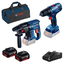 Набір інструментів Bosch Professional перфоратор GBH 180-LI, дриль-шуруповерт GSR 180-LI, 2 акб GBA 18V 4.0Ah, з/в GAL 18V-40 в сумці (0615990M31): Тип кріплення бура SDS-Plus