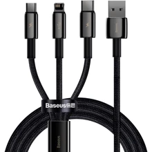 Кабель Baseus USB Cable to Lightning/microUSB/USB-C Tungsten Gold One-for-three Fast Charging Data 3.5A 1.5m Black (CAMLTWJ-01): Тип USB Cable - Lightning/microUSB/USB-C