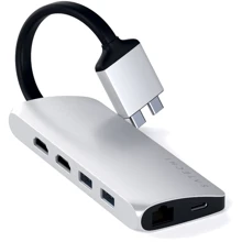 Адаптер Satechi Adapter Dual USB-C to 2xUSB3.0+2xHDMI+USB-C+RJ45+SD Silver (ST-TCDMMAS): Колір сріблястий