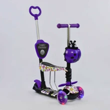 Самокат детский многофункциональный с родительской ручкой 5в1 Best Scooter PU колеса с подсветкой Purple/White (74058): Количество колес 3