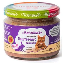 Вологий корм для кішок Леопольд Паштет-мус з кроликом упаковка 300 г х 6 шт. (4820185490320-6): Тип паштет