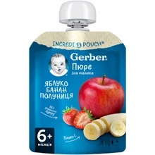 Фруктовое пюре Gerber Яблоко, банан, клубника 90 г (1227029): Вид Фруктово-ягодное