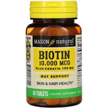 Mason Natural Biotin 10000 mcg Plus Keratin 100 mg Биотин плюс Кератин 60 таблеток: Тип Витамин B