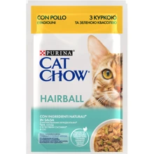 Вологий корм Cat Chow Hairball для дорослих котів для виведення вовни з куркою та зеленою квасолею 26х85г (12527604): Тип Влажный корм