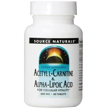 Source Naturals Acetyl L-Carnitine & Alpha Lipoic Acid 650 mg 60 Tabs Ацетил L карнитин + Альфа-липоевая кислота: Тип L Карнитин