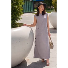 Платье FLFashion Фиеста ФПФ 3095 52 серое повседневное длинное макси: Состав Лен