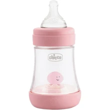 Пляшка для годування пластикова Chicco PERFECT 5 з силіконовою соскою 0м + 150 мл Рожева (20211.10.40): Матеріал пластик