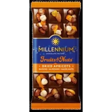 Шоколад Millennium Fruits&Nuts молочний з мигдалем, фундуком, курагою, ізюмом 140 г (4820075508043): Вага, г 140