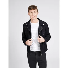 Кожаная куртка Jack & Jones 74667606 52 черная демисезон: Вид Куртки