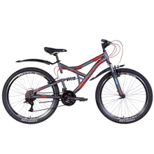 Велосипед Discovery CANYON AM2 Vbr с крылом Pl 2022 ST 26" темно-серый с красным и голубым (OPS-DIS-26-450): Материал рамы Сталь
