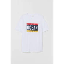 Футболка H&M 6999239 XS белая с принтом: Вид Футболки