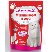 Вологий корм для кішок Леопольд М'ясний корм Рагу з куркою і печінкою в соусі 100 г 24 шт. (4820185491723-24): Тип вологий корм