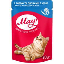 Вологий корм Мяу! з рибою та овочами в желе 24x80 г (4820083906879): Тип Паучи