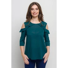 Блуза FLFashion Аида МБА 1645 44 зеленая с коротким рукавом: Сезон Лето