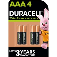 Акумулятори Duracell AAA HR03 750mAh*4 (5007331): Ємність 750 мАч