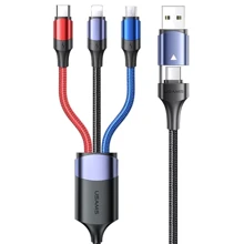 Кабель Usams USB/USB-C Cable to Lightning/microUSB/USB-C Triple Head 3in1 1.2m Black (US-SJ549): Тип USB-C - Lightning/microUSB/USB-C