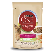Влажный корм Purina ONE mini Weight control для активних собак малых пород контроль веса с индейкой, морковью и горохом в подливе 20х100г (12451547): Тип Влажный корм