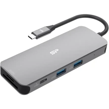 Адаптер Silicon Power Adapter SR30 USB-C to 2xUSB3.2+USB-C+HDMI+RJ45+PD 100W Aluminum Silver (SPU3C08DOCSR300G): Цвет серый