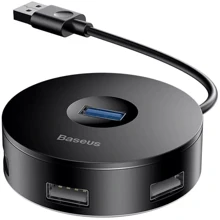 Адаптер Baseus Adapter Round Box USB to USB3.0+3xUSB2.0 Black (CAHUB-F01): Цвет черный