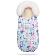 Зимовий конверт-кокон на натуральній овчині з опушкою доречі Baby XS Малюнки на блакитному тлі: Виробник доречі