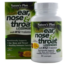 Natures Plus Adults Ear Nose & Throat 60 Lozenges Комплекс ухо, горло, нос с пробиотиком К12, Тропик вишня: Форма выпуска Таблетки для рассасывания