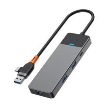 Адаптер WIWU Linker Adapter A431C USB/USB-C to USB-C+3xUSB3.0 Gray: Цвет серый