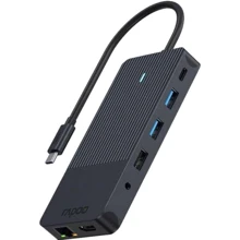 Адаптер Rapoo Adapter UCM-2006 USB-C to 2xUSB-C+USB2.0+2xUSB3.0+HDMI+DisplayPort+SD+RJ45+3.5mm Black: Колір черный
