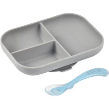 Набір Beaba Babycook порційна тарілка + сірий ложка (913508): Матеріал силикон