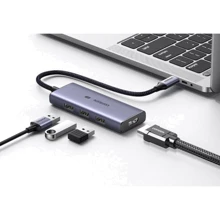 Адаптер Ugreen Adapter CM500 USB-C to 3xUSB3.0+HDMI Space Gray (50629): Колір серый