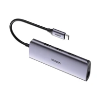 Адаптер Ugreen Adapter USB-C to 3хUSB 3.0+RJ45 Gray (60718): Колір серый
