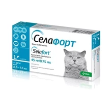 Капли на холку Селафорт KRKA от блох клещей и гельминтов для котов 45мг/ 0.75мл 2.6- 7.5 кг (3838989724542): Тип Капли