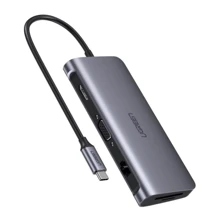 Адаптер Ugreen Adapter CM179 USB-C to USB-C+HDMI+3xUSB 3.0+3.5mm+VGA+SD+RJ45 Space Gray (40873): Колір серый