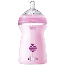 Пляшка пластикова Chicco Natural Feeling 330мл. соска силіконова 6+ швидкий потік (рожева) (80837.11): Матеріал пластик