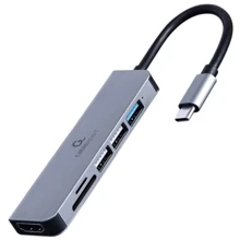Адаптер Cablexpert Adapter USB-C to 3xUSB+HDMI+SD+microSD (A-CM-COMBO6-02): Колір серый