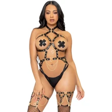 Портупея-тедди из экокожи Leg Avenue Heart ring harness teddy Black M: Для кого Для женщин