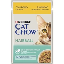 Вологий корм Cat Chow Hairball для дорослих котів для виведення вовни з куркою та зеленою квасолею 26х85г (12449409): Тип Влажный корм