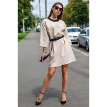 Платье FLFashion Фира ХПФ 3241 46-48 бежевое повседневное до середины бедра: Состав Лен