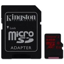 Карта памяти Kingston 64GB microSDXC Class 10 UHS-I U3 V30 A1 + adapter (SDCR/64GB): Тип карты microSDXC