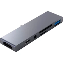Адаптер Qitech Adapter USB-C to USB-C+USB3.0+micro SD+SD+HDMI+Mini-jack 3.5 Space Gray (QT-Hub3): Колір сірий