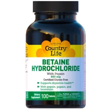 Country Life Betaine Hydrochloride 600 mg Бетаин Гидрохлорид 100 таблеток: Тип Бетаина гидрохлорид