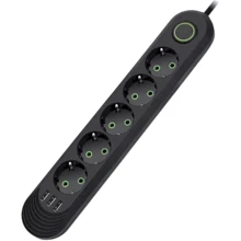 Сетевой фильтр Voltronic F05U 5 розеток EU 3хUSB Black (F05U-Black): Количество розеток, шт 5