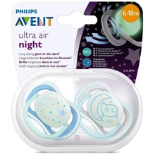 Пустышка для мальчика Philips AVENT Ultra Air Ночная 6-18 месяцев 2 шт (SCF376/21): Возраст старше 6 месяцев