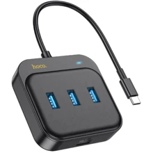 Адаптер Hoco Adapter HB35 USB-C to 3xUSB3.0+RJ45 Black (6931474799005): Колір черный