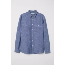 Рубашка H&M 6067277 48 синяя с длинным рукавом: Длина рукава Длинный