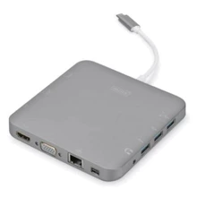 Адаптер Digitus Adapter USB-C to HDMI+VGA+miniDisplayPort+3xUSB+USB-C+SD+TF+RJ54+3.5mm Grey (DA-70876): Колір серый