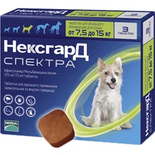 Таблетки Merial NexGard Spectra 2 г от блох, клещей и гельминтов Afoxolaner/milbemicin oxime 38mg/8mg 1х3 шт. 7.5-15 кг: Тип Таблетки